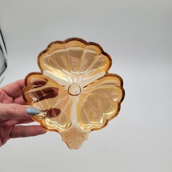 1950's Marigold Iridised 3 Part Clover Jeanette Doric‎ Candy Dish - Picture 2 of 6